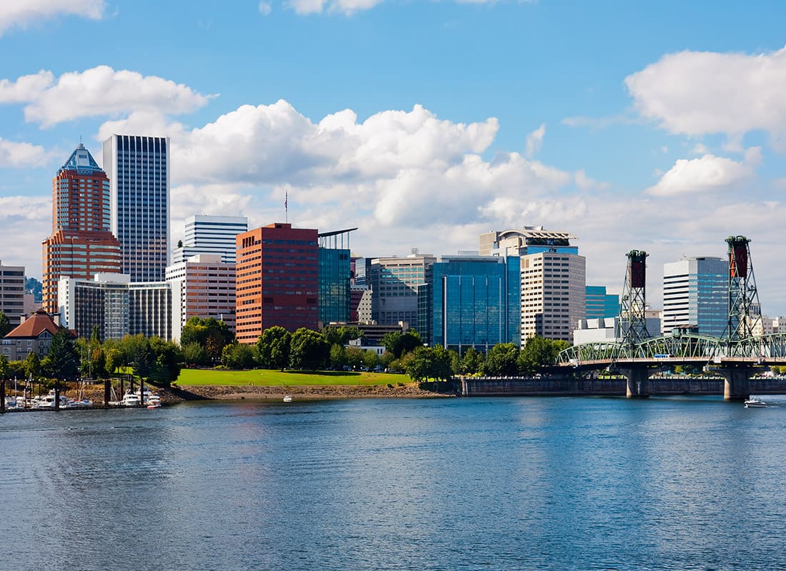 Portland, OR - Aerial View of Portland Oregon on a Sunny Day